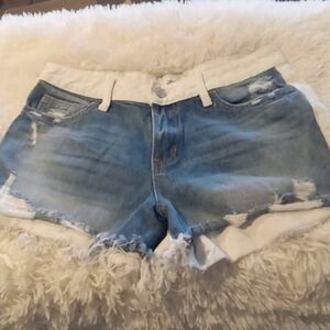 Denim and white distressed shorts size small